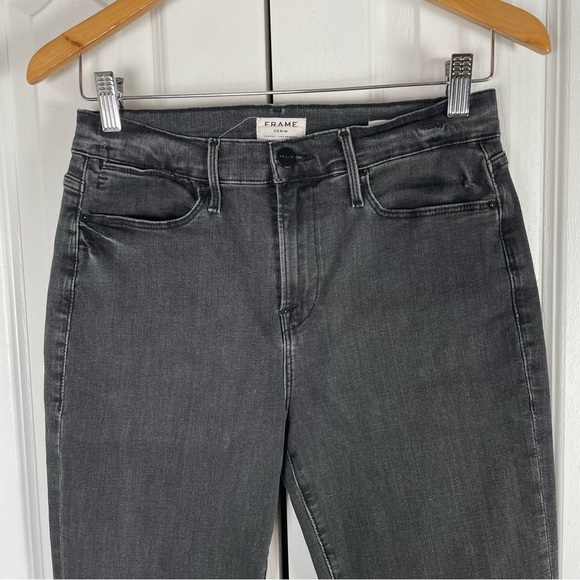Frame Le High Flare Jeans Women’s 29 Black Gray Designer Money Denim Stretch - Picture 3 of 13